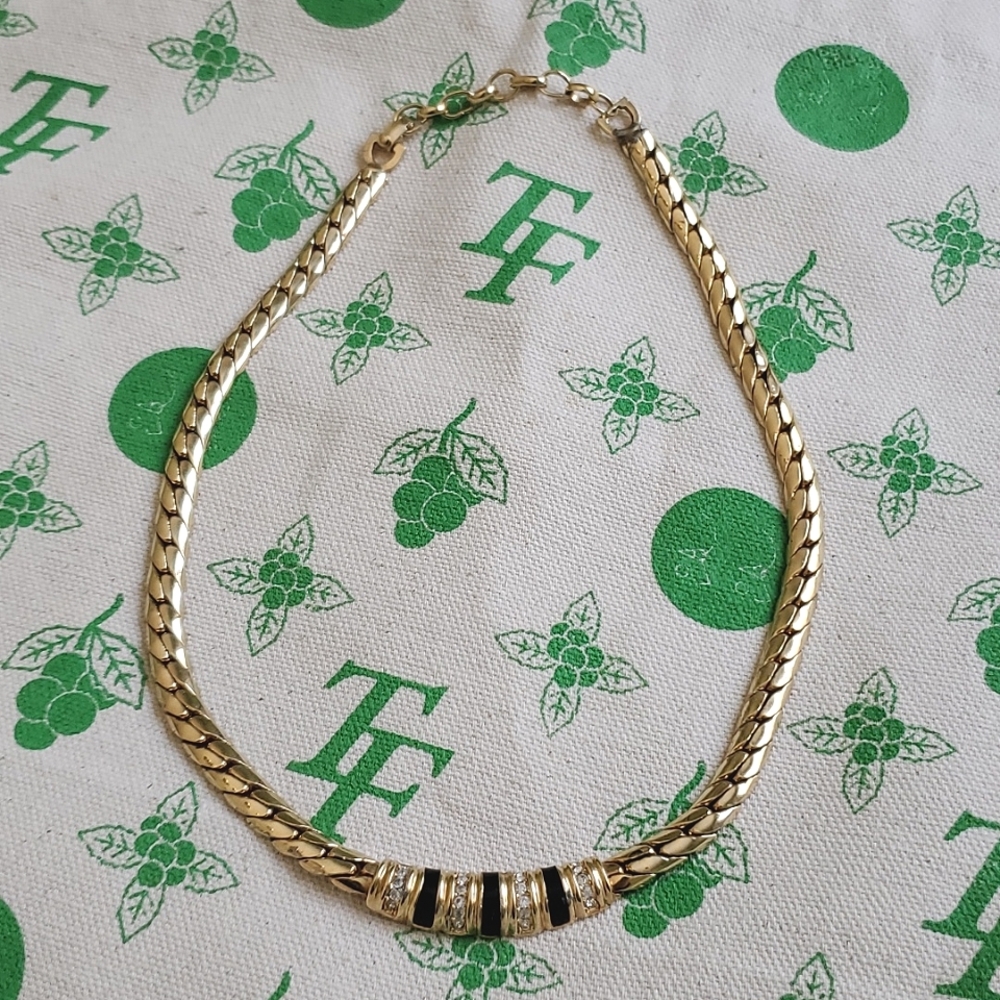 Vintage Christian Dior 1980s / 1990s necklace, gold tone with enamel and diamond